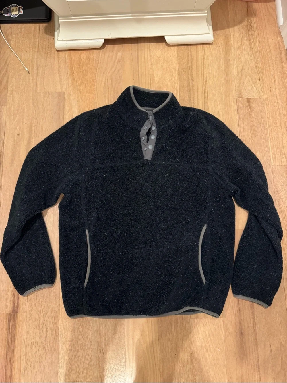 J. Crew Black Fleece Zip-Neck Sweater with Gray Trim